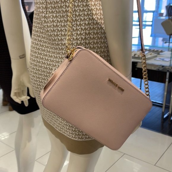 Michael Kors Jet Set Item Large East West Zip Crossbody Leather Powder Blush - Picture 11 of 16